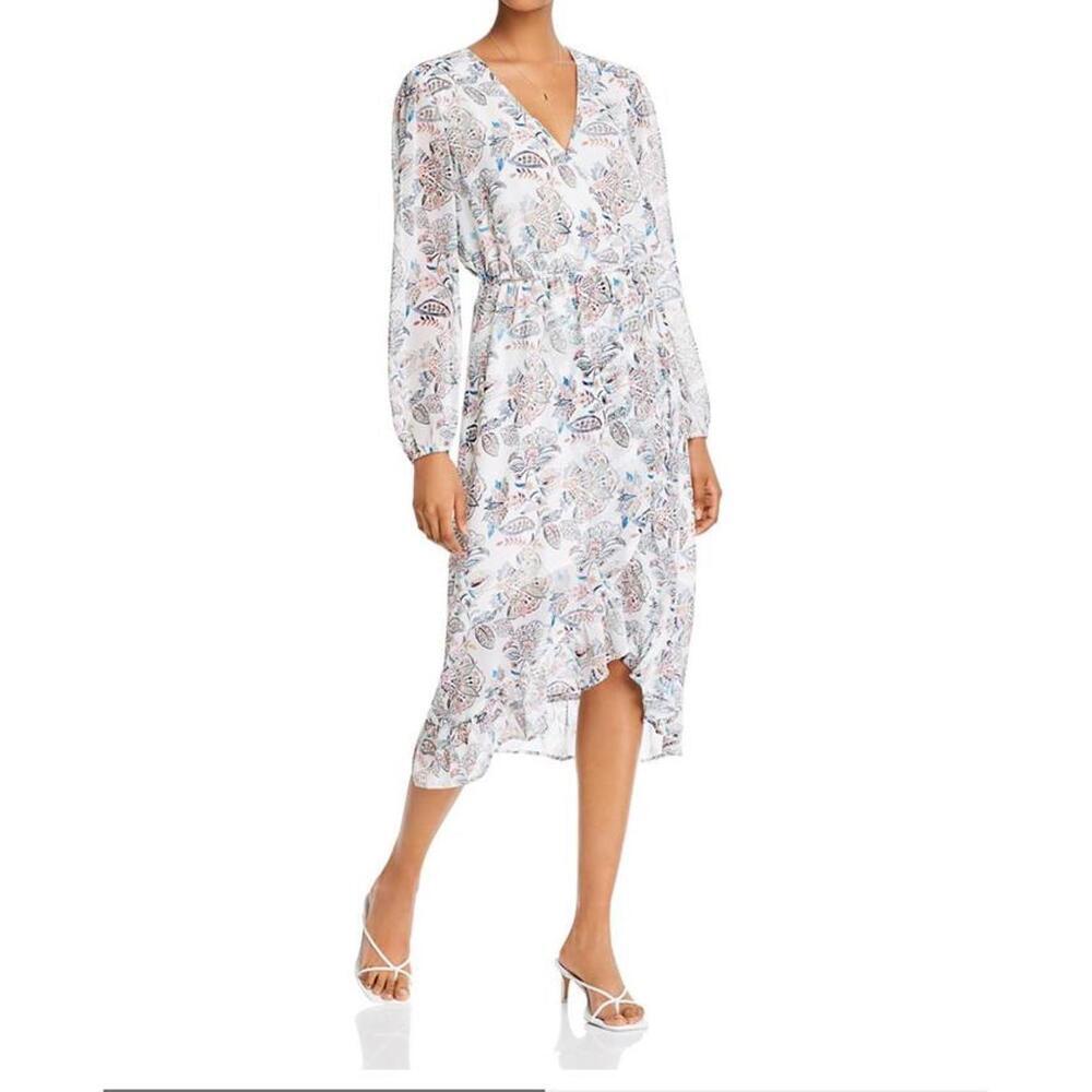 Aqua Women's Long Sleeve Floral Faux Wrap Dress sz L